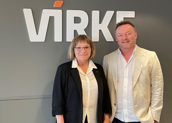 Forhandlingsleder i Virke Ann Torunn Tallaksen og forhandlingsleder for Unio Eirik Rikardsen under lønnsforhandlingene juni 2023.